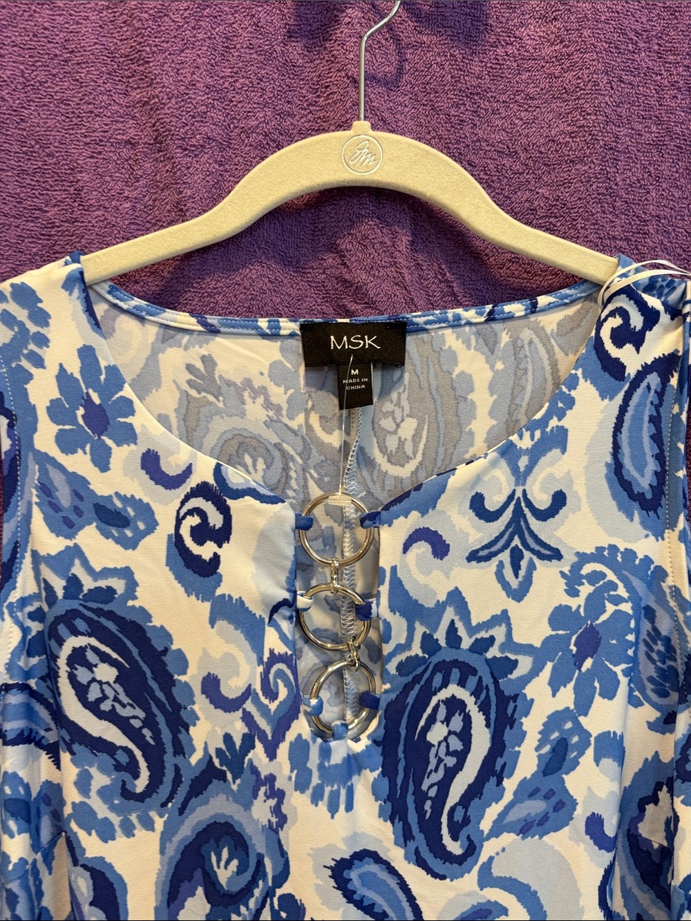 NWT MSK White and Blue Paisley Sleeveless Tunic Dress - Picture 3 of 7